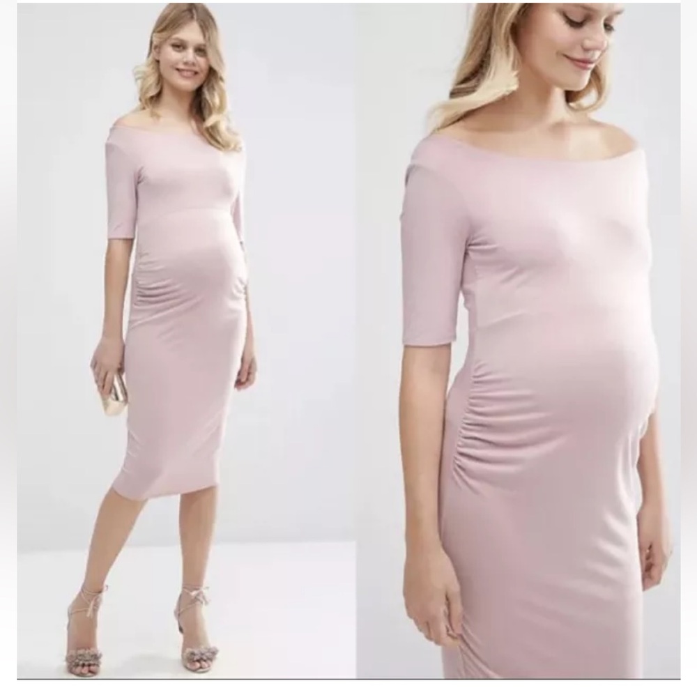 ASOS Maternity Dress Size US8 Pink Blush Viscose Half Sleeve